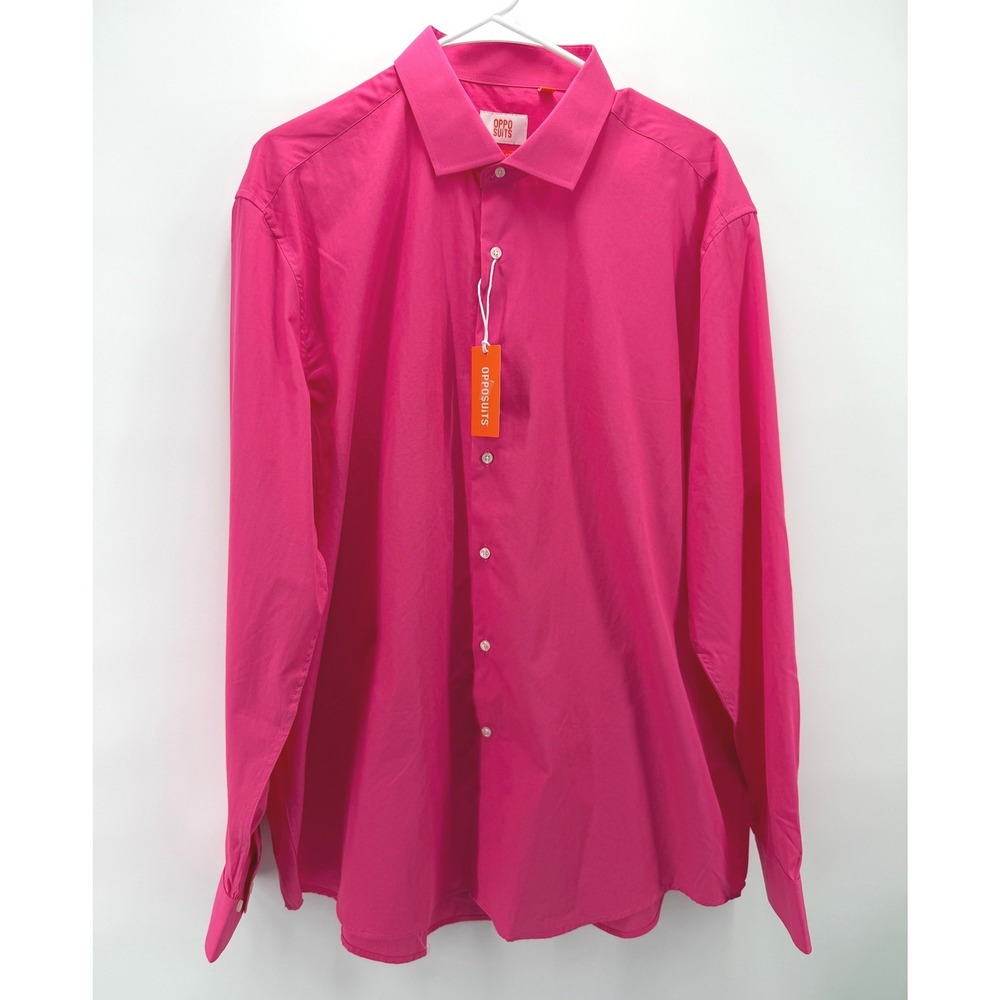 OppoSuits Mr. Pink Dress Shirt Men 2XL Hot Pink Tailored Fit Colorful Cotton NWT